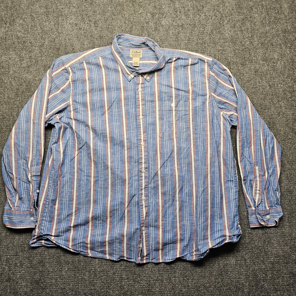 LL Bean Mens XXL Blue Orange Striped Button Down Shirt Traditional Fit 515164